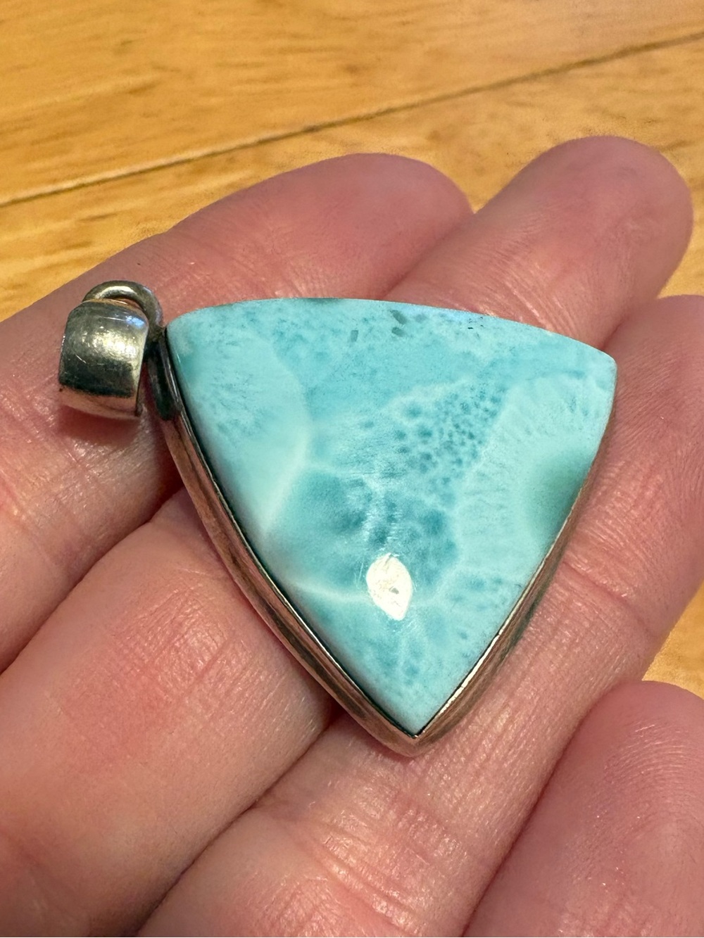 Stunning triangularSterling Silver genuine Larimar Pendant - Light Blue- rare